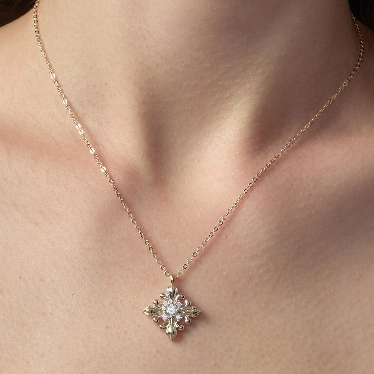  Ornate Fleur-de-lis Pendant Necklace with Cubic Zirconia - friendship necklace gift from Bestie Keepsake