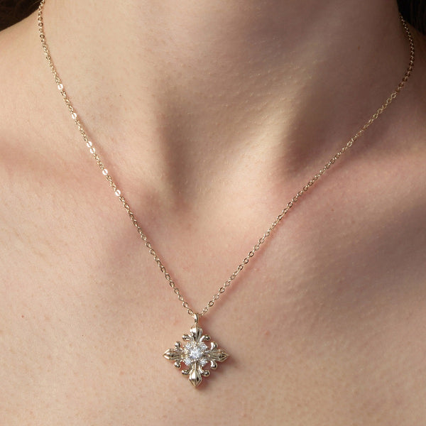  Ornate Fleur-de-lis Pendant Necklace with Cubic Zirconia - friendship necklace gift from Bestie Keepsake