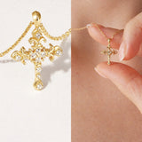  Ornate Iris Cross Pendant Necklace in 925 Sterling Silver - friendship necklace gift from Bestie Keepsake