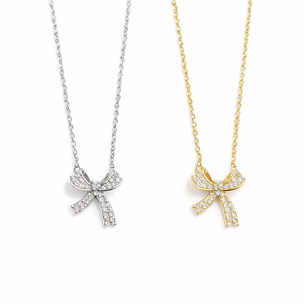  Sparkling Bow Cubic Zirconia Necklace - friendship necklace gift from Bestie Keepsake