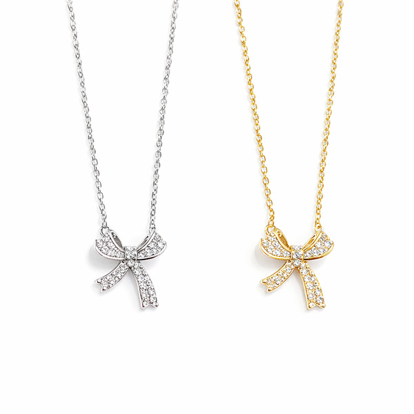  Sparkling Bow Cubic Zirconia Necklace - friendship necklace gift from Bestie Keepsake