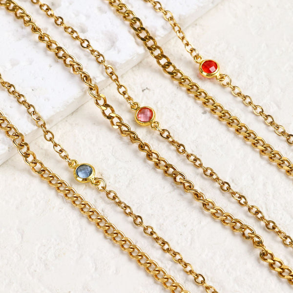  Layered Birthstone Chain Bracelet in Stainless Steel - friendship necklace gift from Bestie Keepsake
