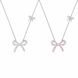  Dainty Pave Bow Ribbon Necklace in Sterling Silver - friendship necklace gift from Bestie Keepsake