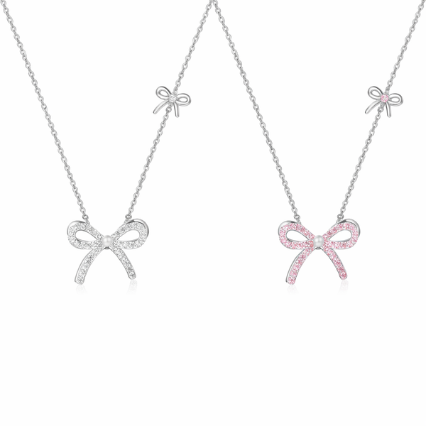  Dainty Pave Bow Ribbon Necklace in Sterling Silver - friendship necklace gift from Bestie Keepsake