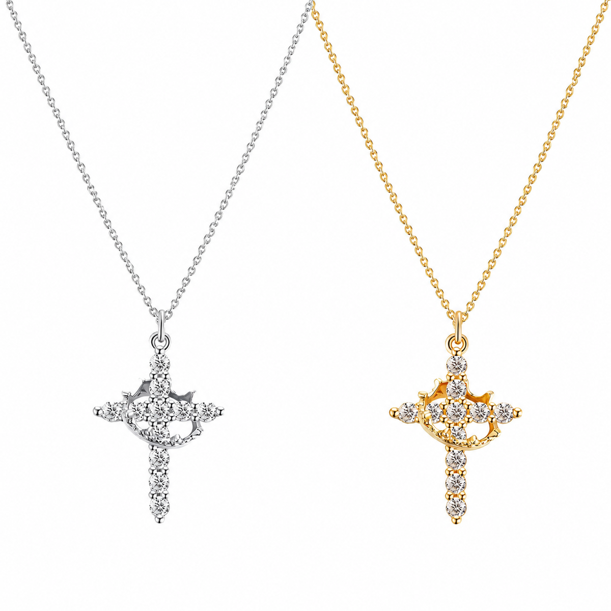  Ornate Crown Cross Spinning Ring Necklace - friendship necklace gift from Bestie Keepsake