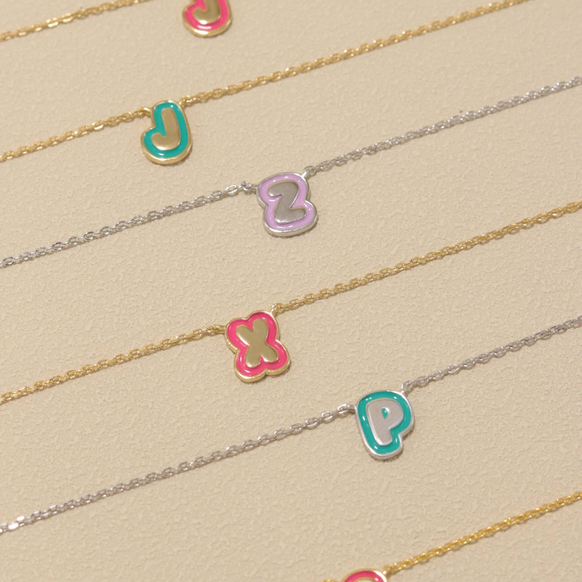  Bubble Initial Enamel Necklace in 925 Sterling Silver - friendship necklace gift from Bestie Keepsake
