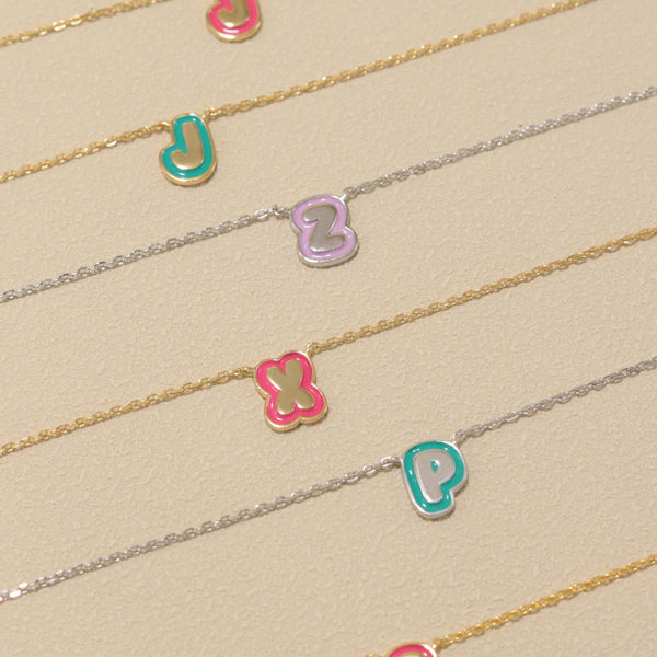  Bubble Initial Enamel Necklace in 925 Sterling Silver - friendship necklace gift from Bestie Keepsake