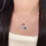 Pavé Initial and Blue Crystal Bloom Necklace - friendship necklace gift from Bestie Keepsake