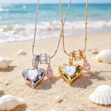  Heart & Baguette Crystal Teardrop Necklace - friendship necklace gift from Bestie Keepsake