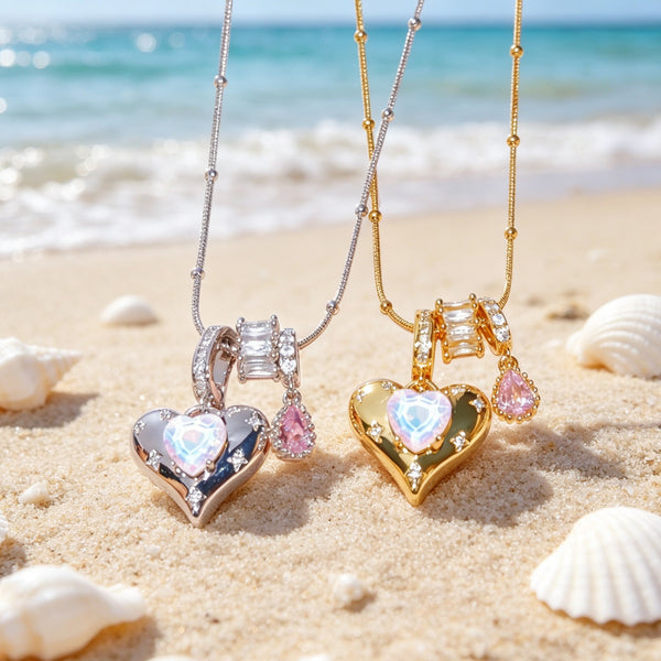  Heart & Baguette Crystal Teardrop Necklace - friendship necklace gift from Bestie Keepsake