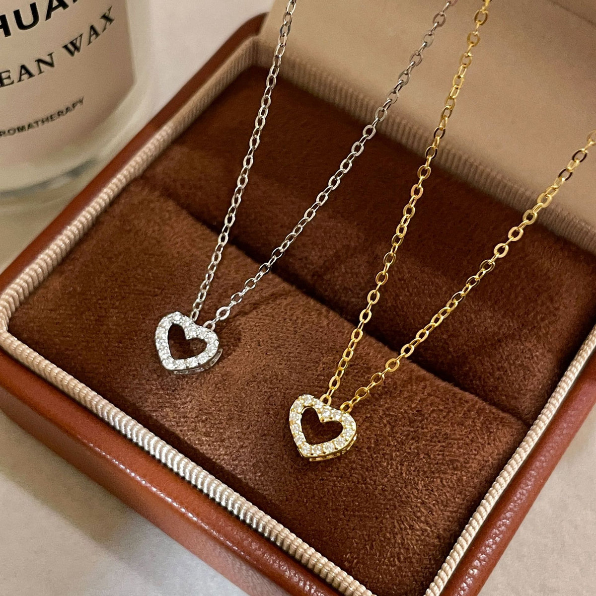  Pavé Open Heart Pendant Necklace in Sterling Silver - friendship necklace gift from Bestie Keepsake