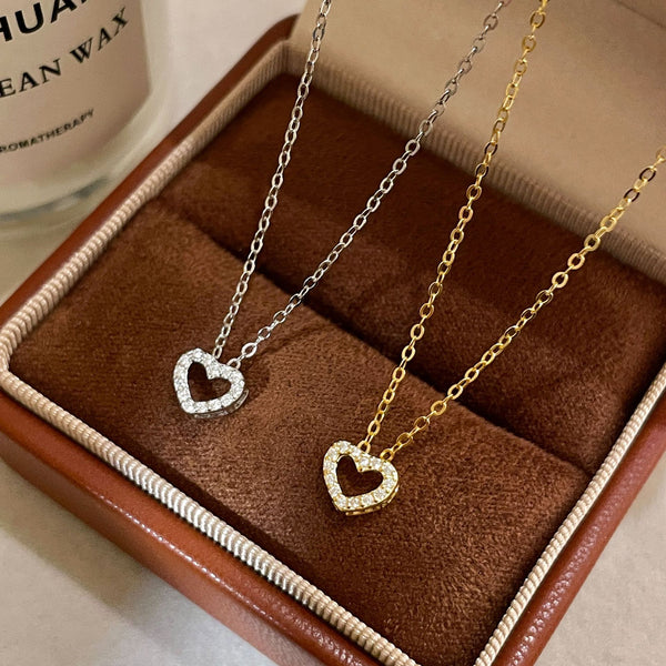  Pavé Open Heart Pendant Necklace in Sterling Silver - friendship necklace gift from Bestie Keepsake