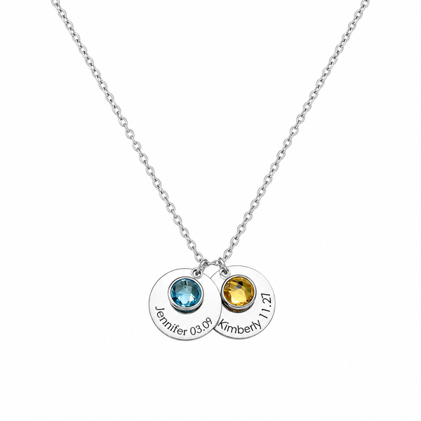  Personalized Birthstone & Engraved Disc Charm Necklace - friendship necklace gift from Bestie Keepsake