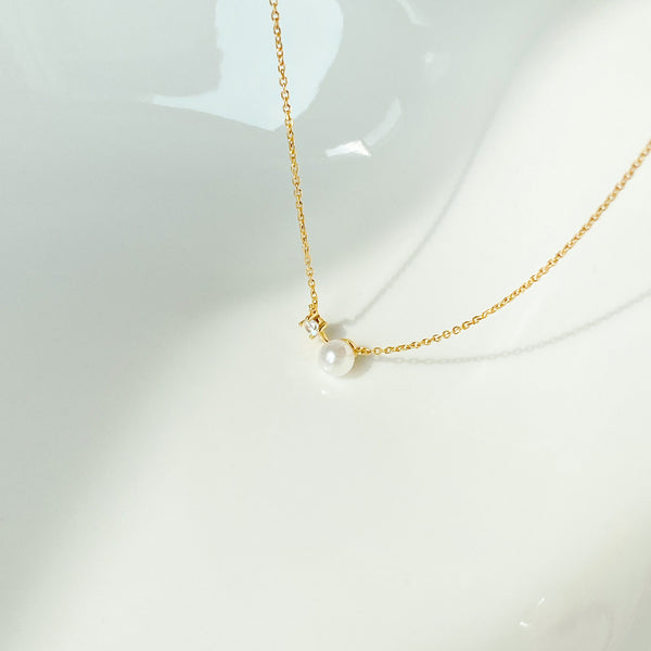  Dainty Pearl & Zirconia 925 Sterling Silver Necklace - friendship necklace gift from Bestie Keepsake