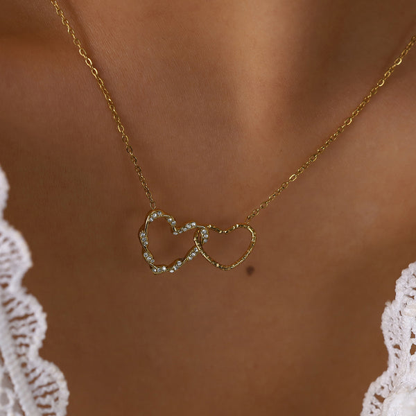  Interlocking Pavé Crystal Necklace in 18K Gold Plated Stainless Steel - friendship necklace gift from Bestie Keepsake