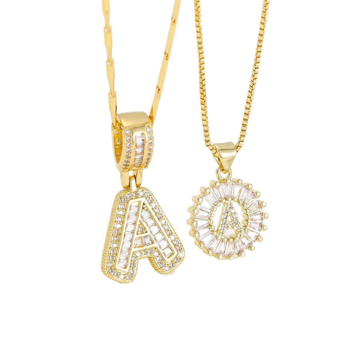  Baguette Zircon Initial Letter Pendant Necklace - friendship necklace gift from Bestie Keepsake
