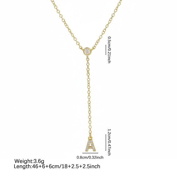  Pavé Initial Lariat Necklace Brass - friendship necklace gift from Bestie Keepsake