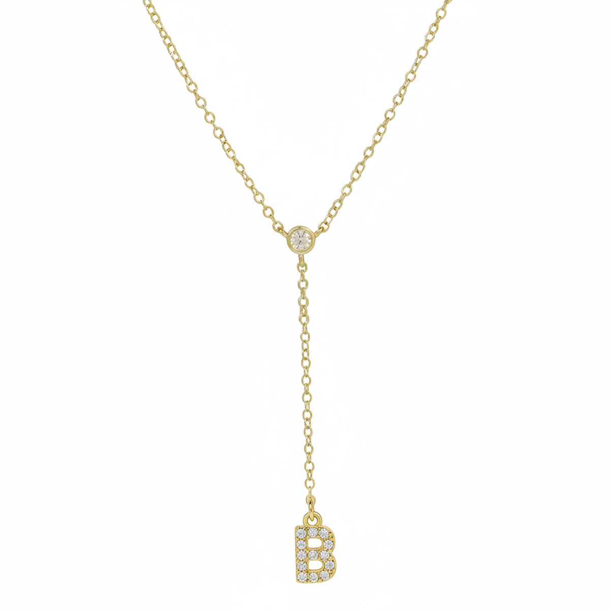 Pavé Initial Lariat Necklace Brass - friendship necklace gift from Bestie Keepsake
