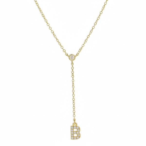  Pavé Initial Lariat Necklace Brass - friendship necklace gift from Bestie Keepsake