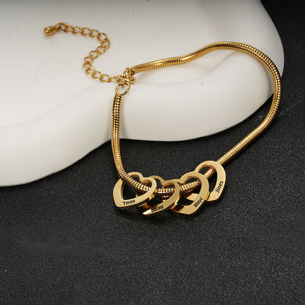 Heart Charm Snake Chain Bracelet in Stainless Steel - friendship necklace gift from Bestie Keepsake