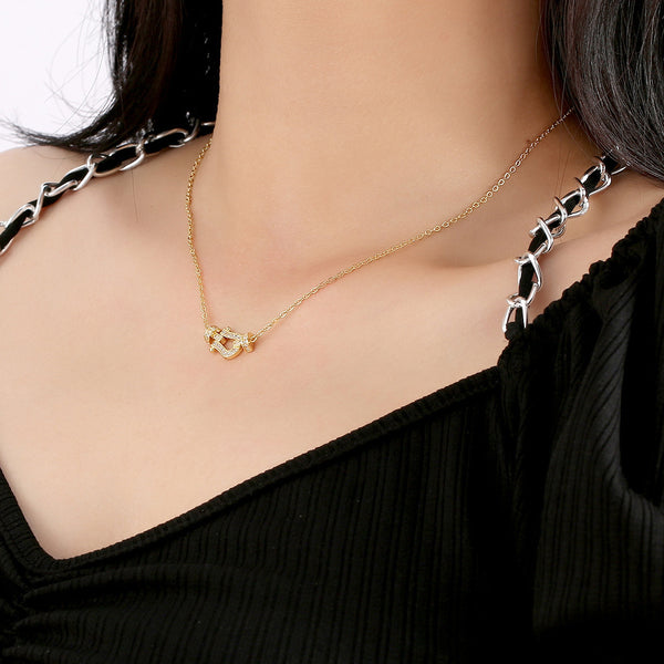  Pave Crystal Horseshoe Necklace in Titanium Steel - friendship necklace gift from Bestie Keepsake
