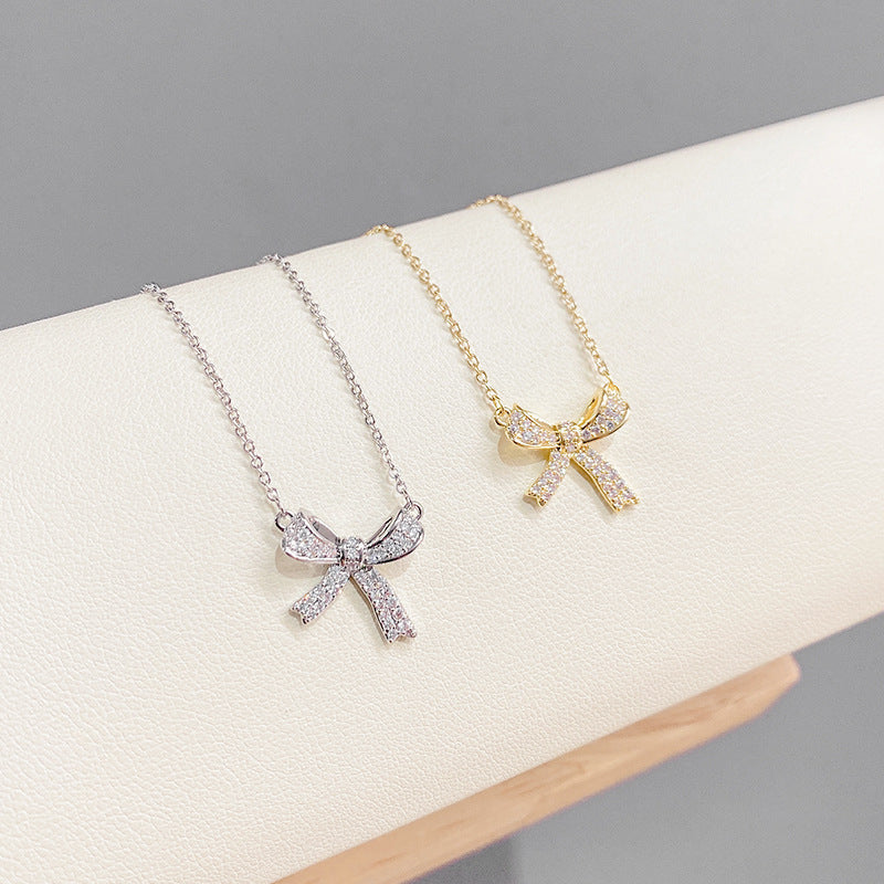  Sparkling Bow Cubic Zirconia Necklace - friendship necklace gift from Bestie Keepsake