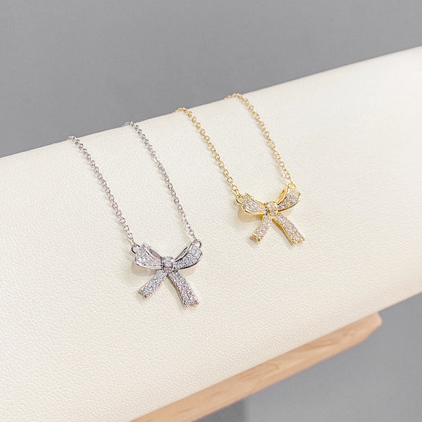  Sparkling Bow Cubic Zirconia Necklace - friendship necklace gift from Bestie Keepsake