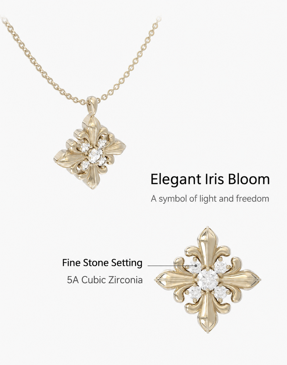  Ornate Fleur-de-lis Pendant Necklace with Cubic Zirconia - friendship necklace gift from Bestie Keepsake