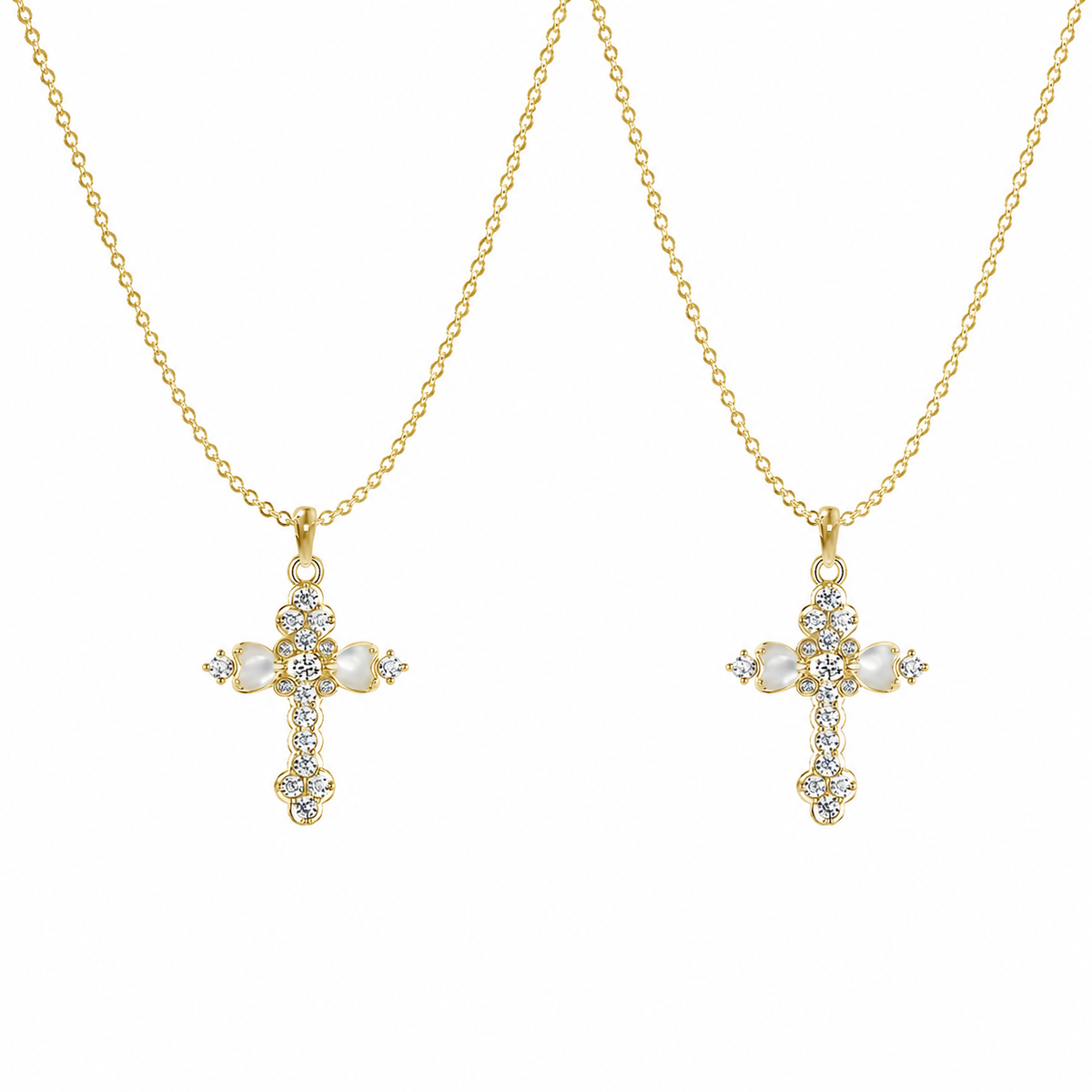  Ornate Petal Cross Pendant Necklace with Mother of Pearl - friendship necklace gift from Bestie Keepsake