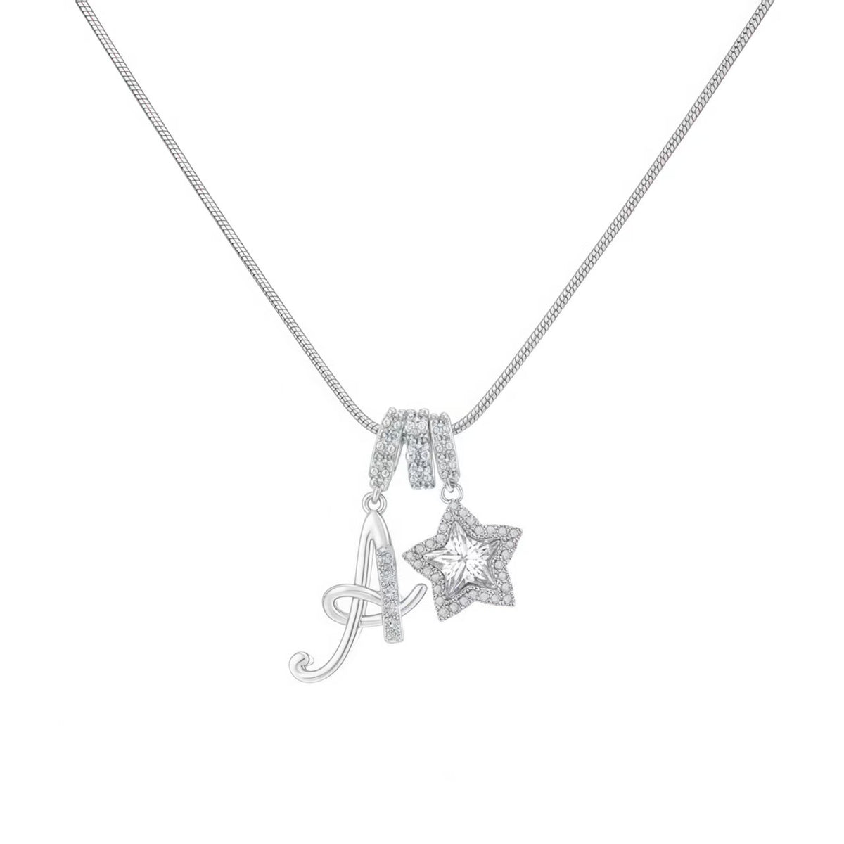  Ornate Initial and Star Charm Necklace in Stainless Steel - friendship necklace gift from Bestie Keepsake