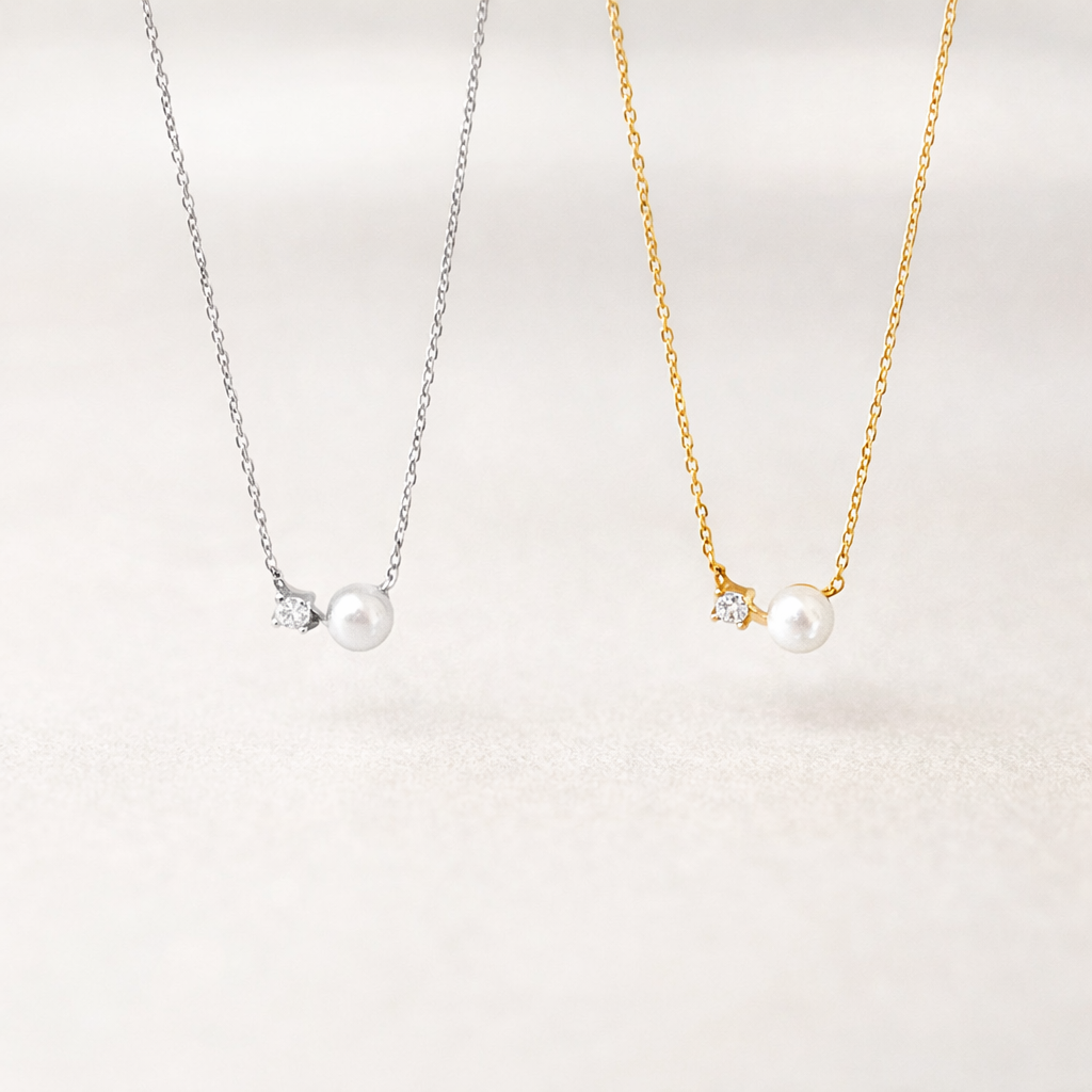  Dainty Pearl & Zirconia 925 Sterling Silver Necklace - friendship necklace gift from Bestie Keepsake