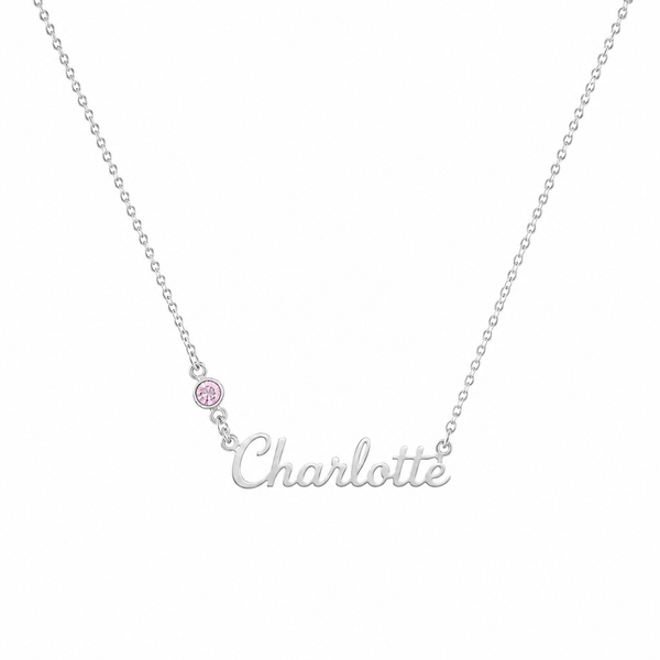  Personalized Script Name & Birthstone Necklace in Stainless Steel - friendship necklace gift from Bestie Keepsake