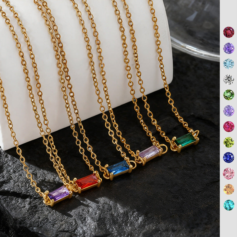 Baguette Cut Birthstone Necklace Stainless Steel - friendship necklace gift from Bestie Keepsake