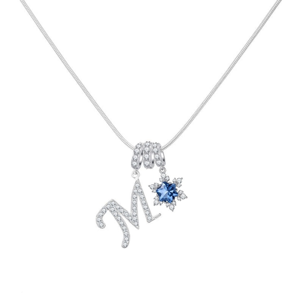  Pavé Initial and Blue Crystal Bloom Necklace - friendship necklace gift from Bestie Keepsake