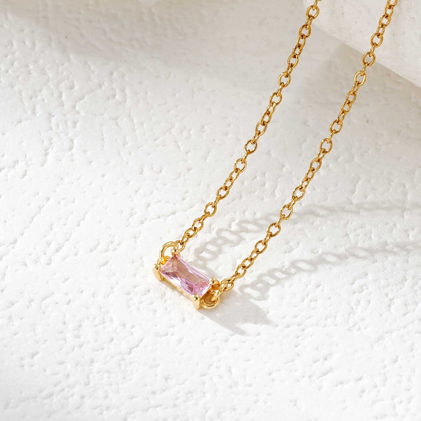  Baguette Cut Birthstone Necklace Stainless Steel - friendship necklace gift from Bestie Keepsake