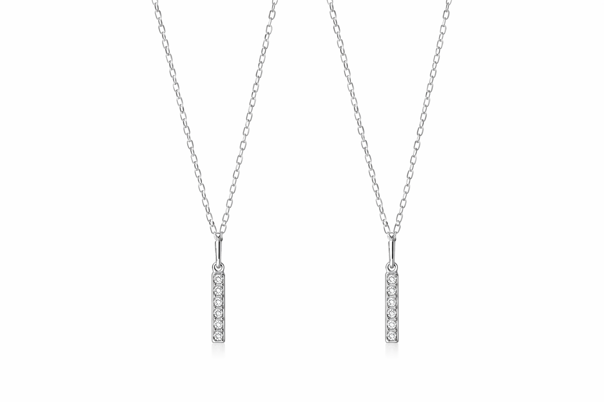  Pave Slender Bar Necklace in 925 Sterling Silver - friendship necklace gift from Bestie Keepsake