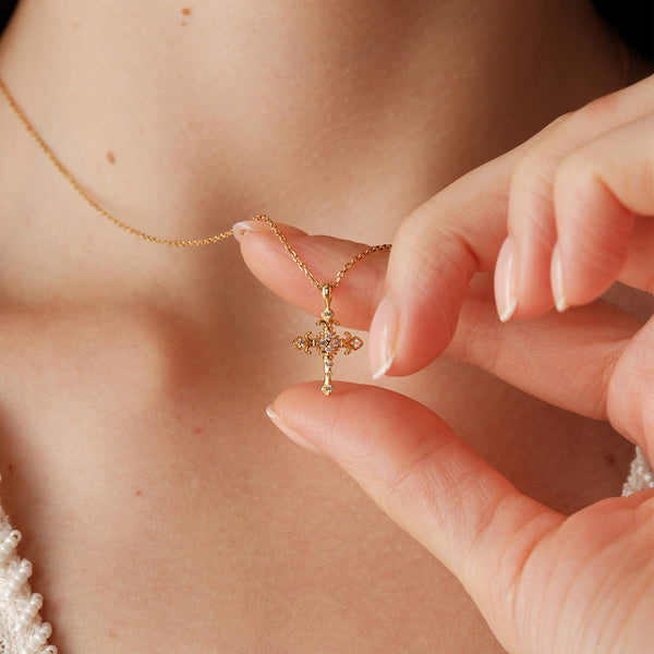  Ornate Iris Cross Pendant Necklace in 925 Sterling Silver - friendship necklace gift from Bestie Keepsake