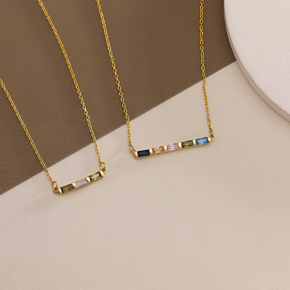 Baguette Birthstone Bar Necklace Stainless Steel - friendship necklace gift from Bestie Keepsake