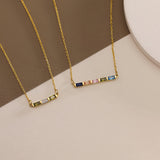  Baguette Birthstone Bar Necklace Stainless Steel - friendship necklace gift from Bestie Keepsake