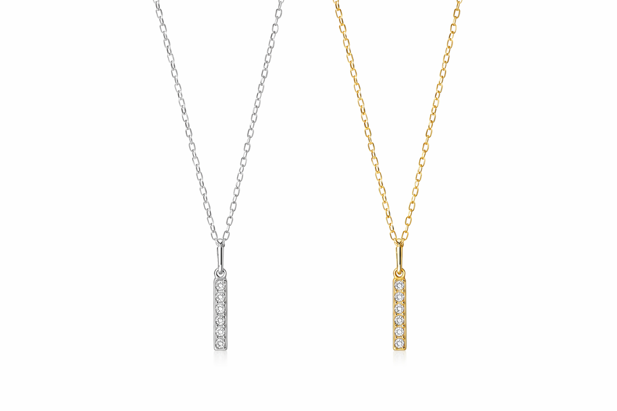  Pave Slender Bar Necklace in 925 Sterling Silver - friendship necklace gift from Bestie Keepsake