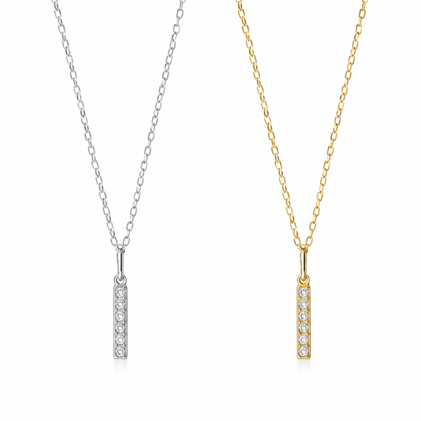  Pave Slender Bar Necklace in 925 Sterling Silver - friendship necklace gift from Bestie Keepsake
