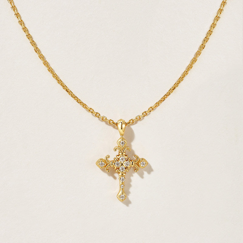  Ornate Iris Cross Pendant Necklace in 925 Sterling Silver - friendship necklace gift from Bestie Keepsake
