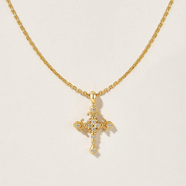  Ornate Iris Cross Pendant Necklace in 925 Sterling Silver - friendship necklace gift from Bestie Keepsake