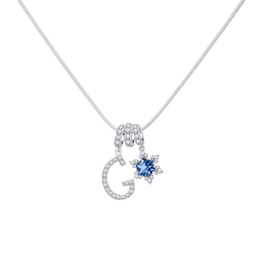  Pavé Initial and Blue Crystal Bloom Necklace - friendship necklace gift from Bestie Keepsake