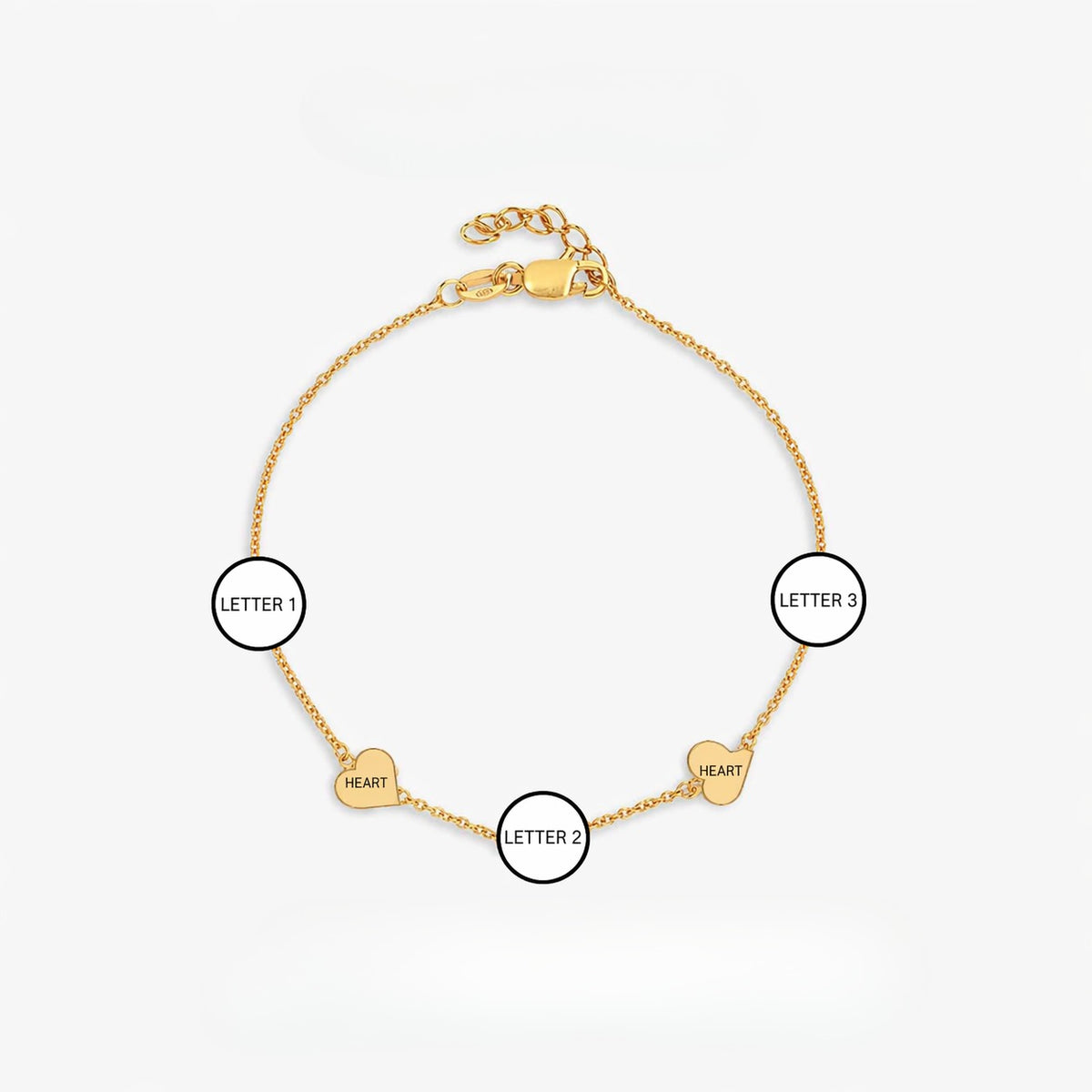  Dainty Initial & Heart Stone Bracelet in 18K Gold Plated S925 Silver - friendship necklace gift from Bestie Keepsake
