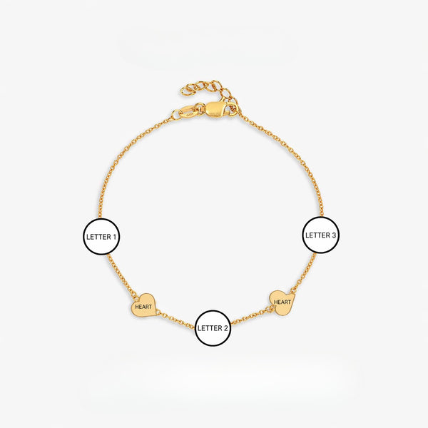  Dainty Initial & Heart Stone Bracelet in 18K Gold Plated S925 Silver - friendship necklace gift from Bestie Keepsake