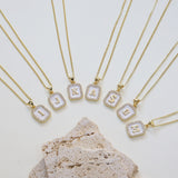  Iridescent Initial Rectangular Pendant Necklace - friendship necklace gift from Bestie Keepsake