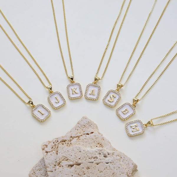  Iridescent Initial Rectangular Pendant Necklace - friendship necklace gift from Bestie Keepsake