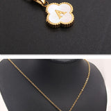  Clover Initial Shell Necklace in 18K Gold Plated Stainless Steel - friendship necklace gift from Bestie Keepsake