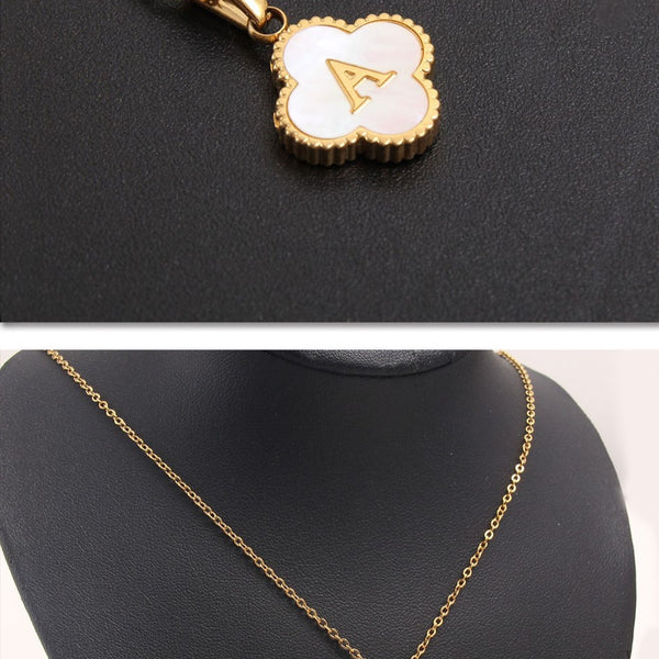  Clover Initial Shell Necklace in 18K Gold Plated Stainless Steel - friendship necklace gift from Bestie Keepsake